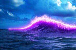 Glowing wave ocean digital art, fantasy scene photo
