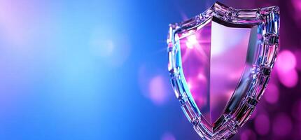 Crystal shield, security concept, bokeh background, digital protection photo