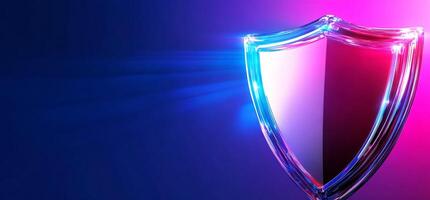 Glowing shield, digital security, abstract background photo