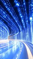 Blue light tunnel, digital data stream, futuristic highway, abstract background, tech concept photo