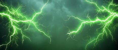 Green lightning strikes during storm. Background clouds. Graphic design photo
