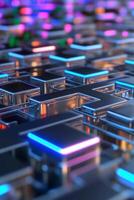 Futuristic Circuit Board, Glowing Neon, Abstract Technology, Background Design, Tech Concept photo