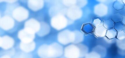 Abstract blue hexagons, bokeh background. Tech design photo