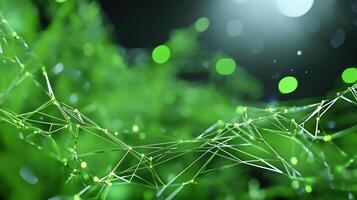 Abstract green network, glowing nodes, dark background, technology concept, website banner photo