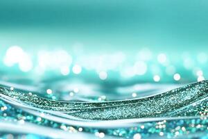 Teal glitter waves, bokeh background, abstract design, website banner photo