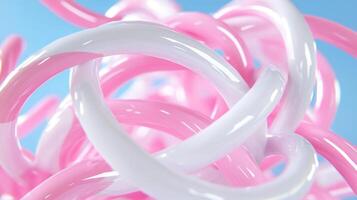 Pink and white abstract swirls, 3D render, pastel background, design element photo
