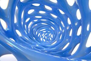 Abstract blue spiral tunnel, 3D render, white background, design element photo