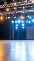 Empty stage, bright lights, event venue, performance preparation photo