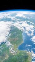 Earth view from space, clouds, land, ocean, atmosphere, background stars, for science use photo