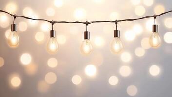 Decorative string lights with a soft bokeh background. photo