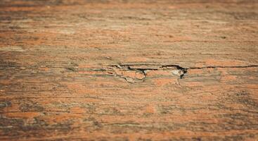 A close up of a wooden table with a crack photo
