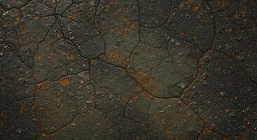 A close up of a cracked stone wall with orange paint photo