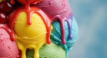 A close up of a colorful ice cream sundae photo