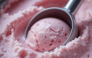 A scoop of ice cream with pink ice cream photo