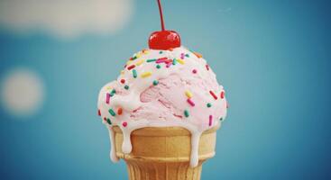 Ice cream with cherry on top photo