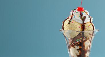 A glass with ice cream and a cherry on top photo