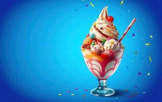An ice cream sundae with a cherry on top photo
