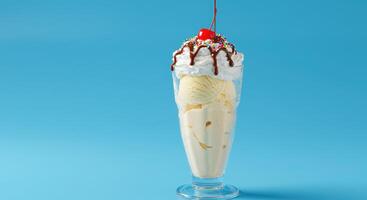 An ice cream sundae with a cherry on top photo