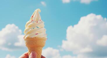 A hand holding an ice cream cone with sprinkles photo