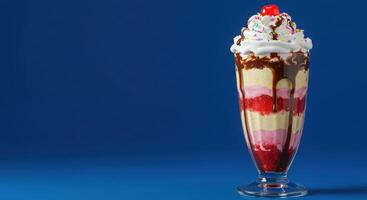 An ice cream sundae with a cherry on top photo