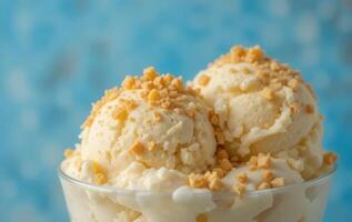 A bowl of ice cream with peanut butter and chocolate chips photo
