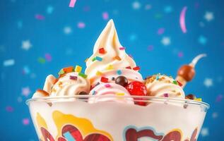 An ice cream sundae with sprinkles and confetti photo