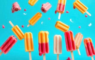 Popsicles on a blue background photo