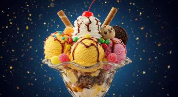 An ice cream sundae with cookies and ice cream photo