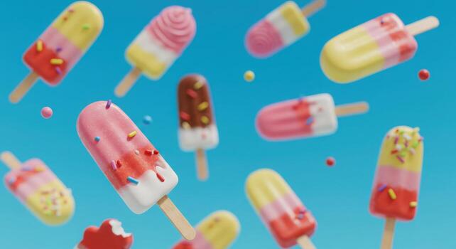 A bunch of popsicles floating in the air photo