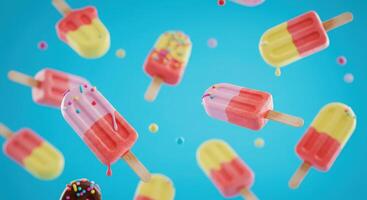 Popsicles flying in the air with sprinkles photo