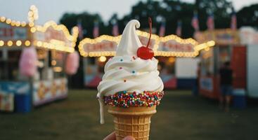 A person holding an ice cream cone with sprinkles photo