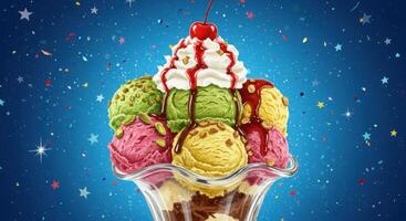 Ice cream sundae with cherry on top photo