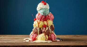 A tower of ice cream sundaes photo