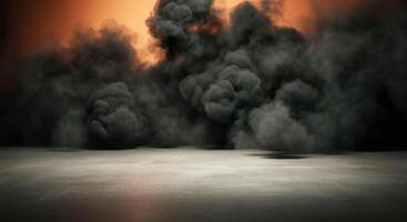 Black smoke billowing out of a dark room photo