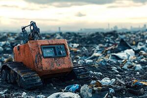 Autonomous robot exploring and analyzing garbage in a landfill site photo