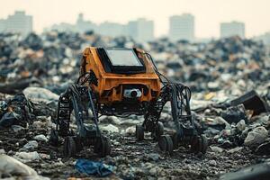 Autonomous robot exploring and analyzing garbage dump site photo