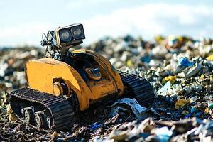 Autonomous robot exploring and working in a landfill site photo
