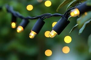 String lights illuminating a garden party, creating a festive atmosphere photo