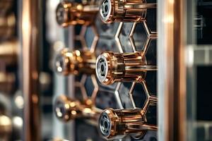 Quantum computer close up showing connections and honeycomb structure photo
