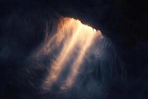 Sunbeams filtering into frozen cave a breathtaking spectacle of nature photo