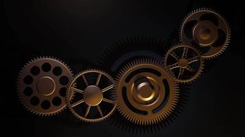 Shiny golden spinning cog wheel rotating with intricate details and dynamic motion loop animation video