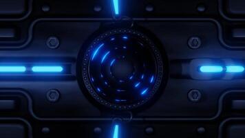 A Futuristic Black Mechanical Parts Design with a Spinning Blue Neon Effect Creating Dynamic Motion Loop Animation video
