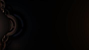 Shiny spinning gold gear wheel rotating in dark space with intricate design and dynamic motion loop animation video