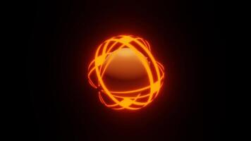 Mesmerizing spinning magical orange neon line and ball creating dynamic motion and glowing effect loop animation video