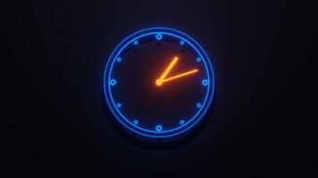 Blue and Orange Neon Clock Face with Spinning Minute and Hour Hands in a Continuous Seamless Loop Animation video