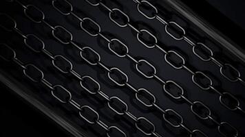 Abstract dark black spinning iron chain with dynamic motion and glowing effect loop animation video