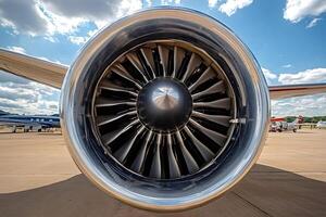 Powerful turbofan engine of passenger airplane displaying engineering prowess photo