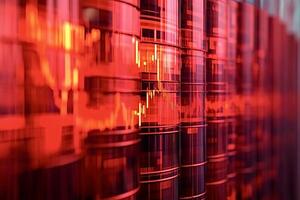 Red stock market chart showing falling values with blur effect photo