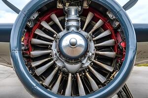 Powerful radial engine of a vintage airplane displaying its intricate mechanics photo