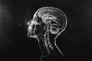 Human brain showing through x-ray of profile view head photo